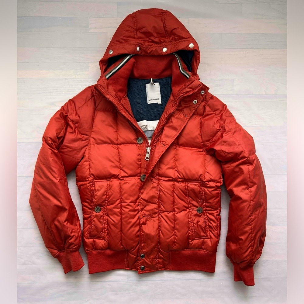 J Lindeberg Barend Puffer Jacket coat 80% down orange detachable hood men's S